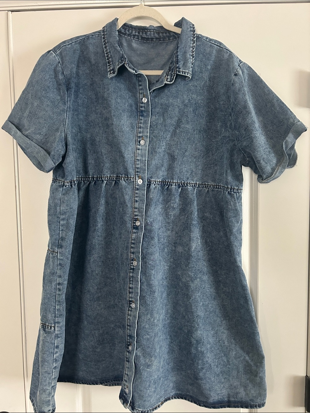 Denim Shirt Mini Dress - Blue